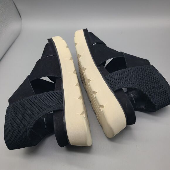 Eileen Fisher Chant  Black Leather/ Mesh Platform Wedge Sandal Sz 7.5 floor pair - Picture 7 of 10
